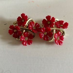 Vintage Red Floral Earrings